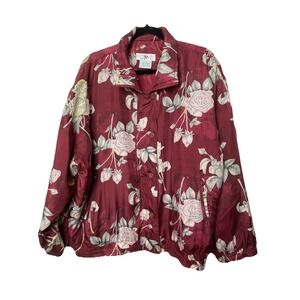 Vintage STUNT SPORTS WOMENS oversized SZ XL SILK WINDBREAKER Floral Print Jacket